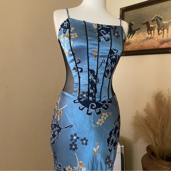 Vintage Georgette Floral Corset Formal Dress Blue - Picture 3 of 8